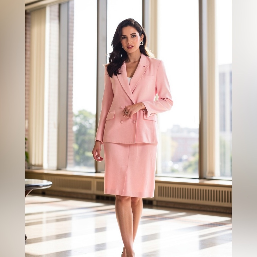 Vintage 80’s Nicole Blake Pink Blazer And High Waist Skirt Set Sz 10